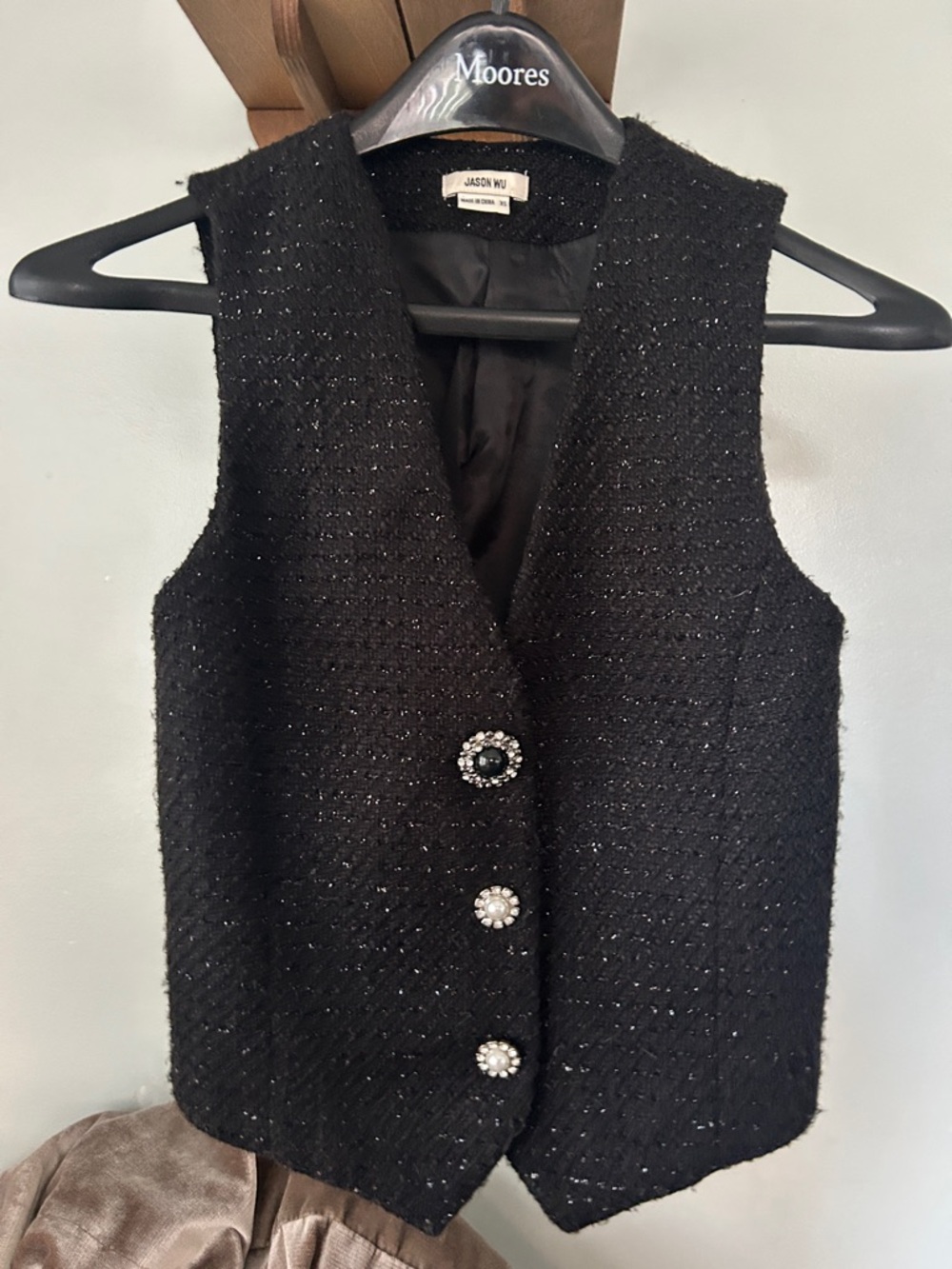 Jason Wu Black Textured Tweed Vest with Jeweled Buttons